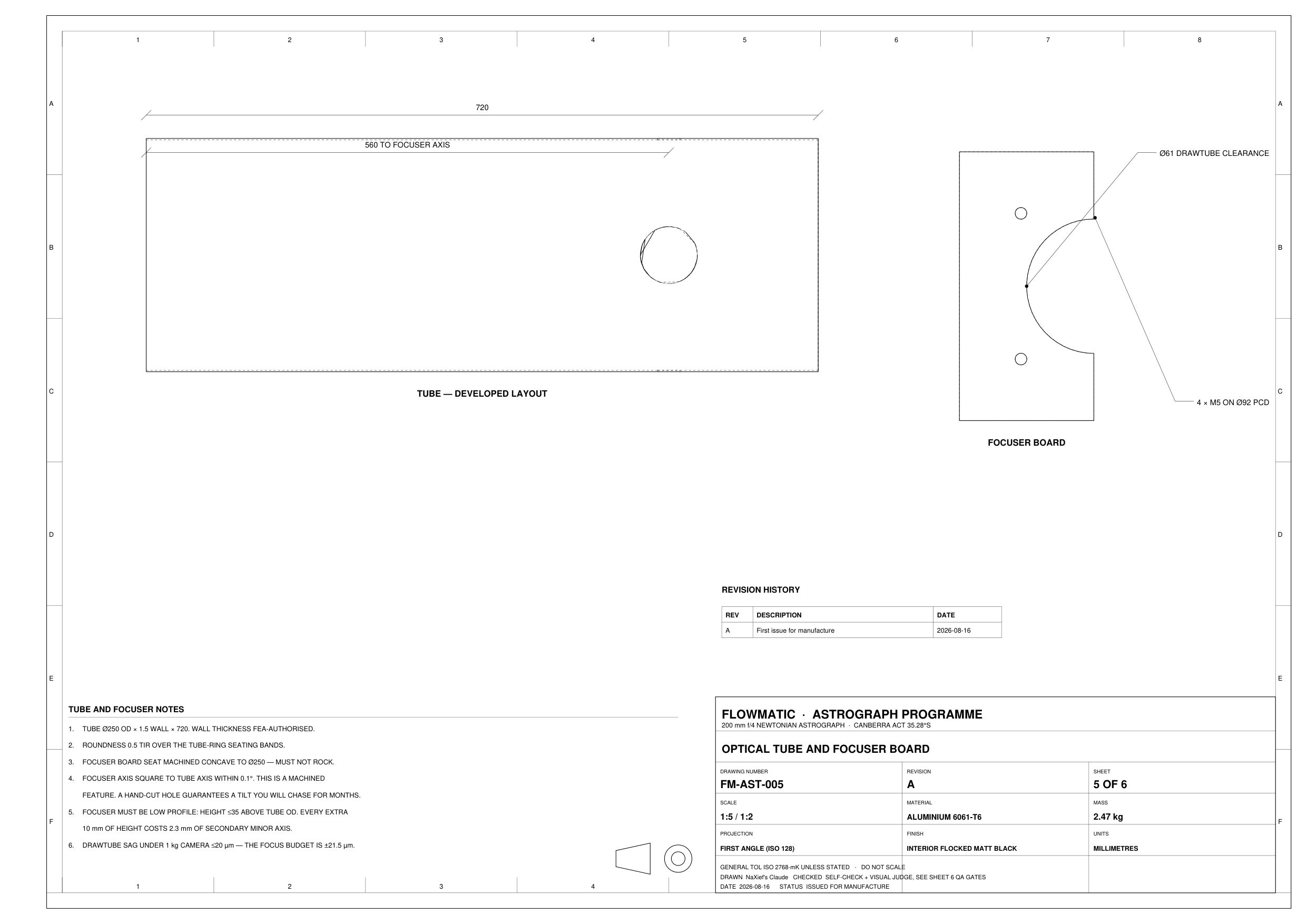 Sheet 5, optical tube and focuser board