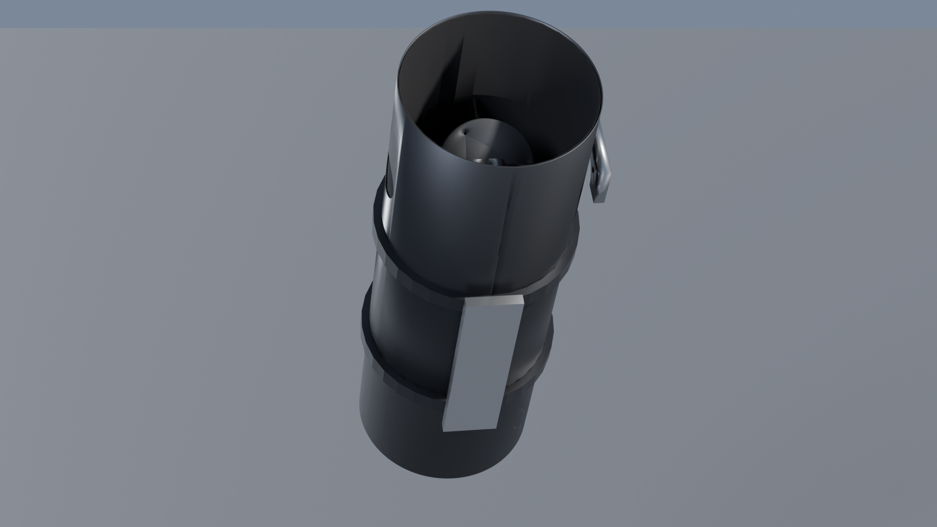 Three-quarter view of the assembled optical tube on its rings and dovetail